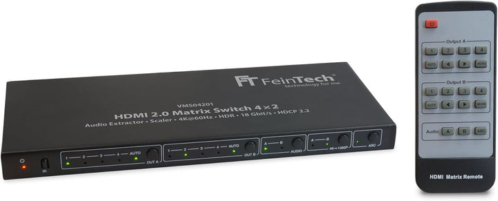 FeinTech VMS04201 HDMI Matrix Switch 4x2 mit Audio Extractor Scaler Ultra-HD 4K 60Hz HDR 2x4, mit AR