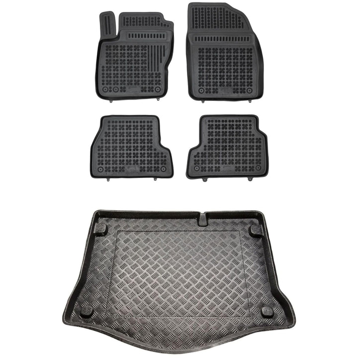 MOTOS Satz Gummifussmatten und PE Kofferraumwanne für Ford Focus II 2005-2011 Verbessern Sie Ihren R