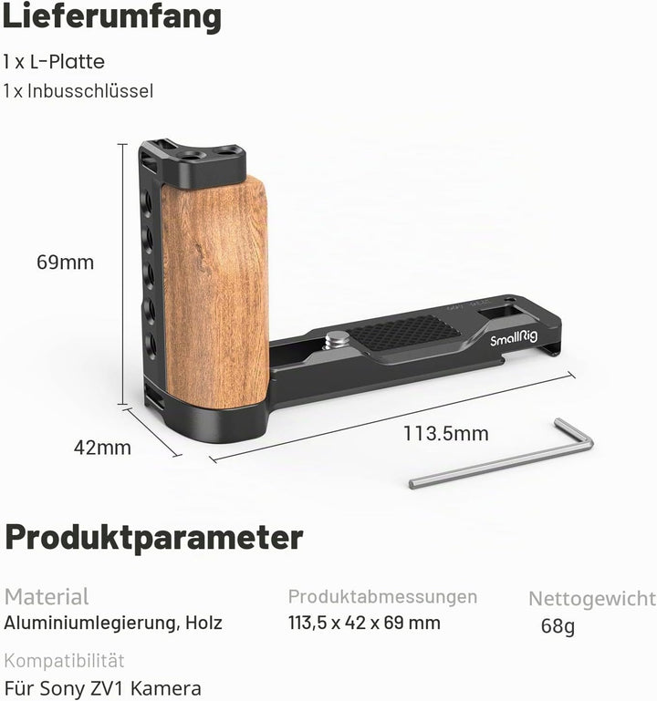 SMALLRIG L Platte L Bracket mit Holzgriff für Sony ZV1 Kamera - 2936