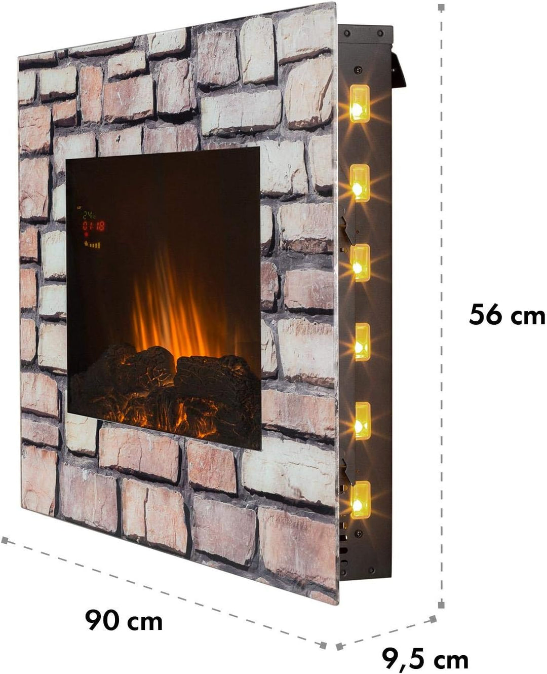 Klarstein Colmar - Elektrischer Kamin, E-Kamin, Elektrokamin, Heizlüfter, Glas, bis 2000 Watt, 7 LED