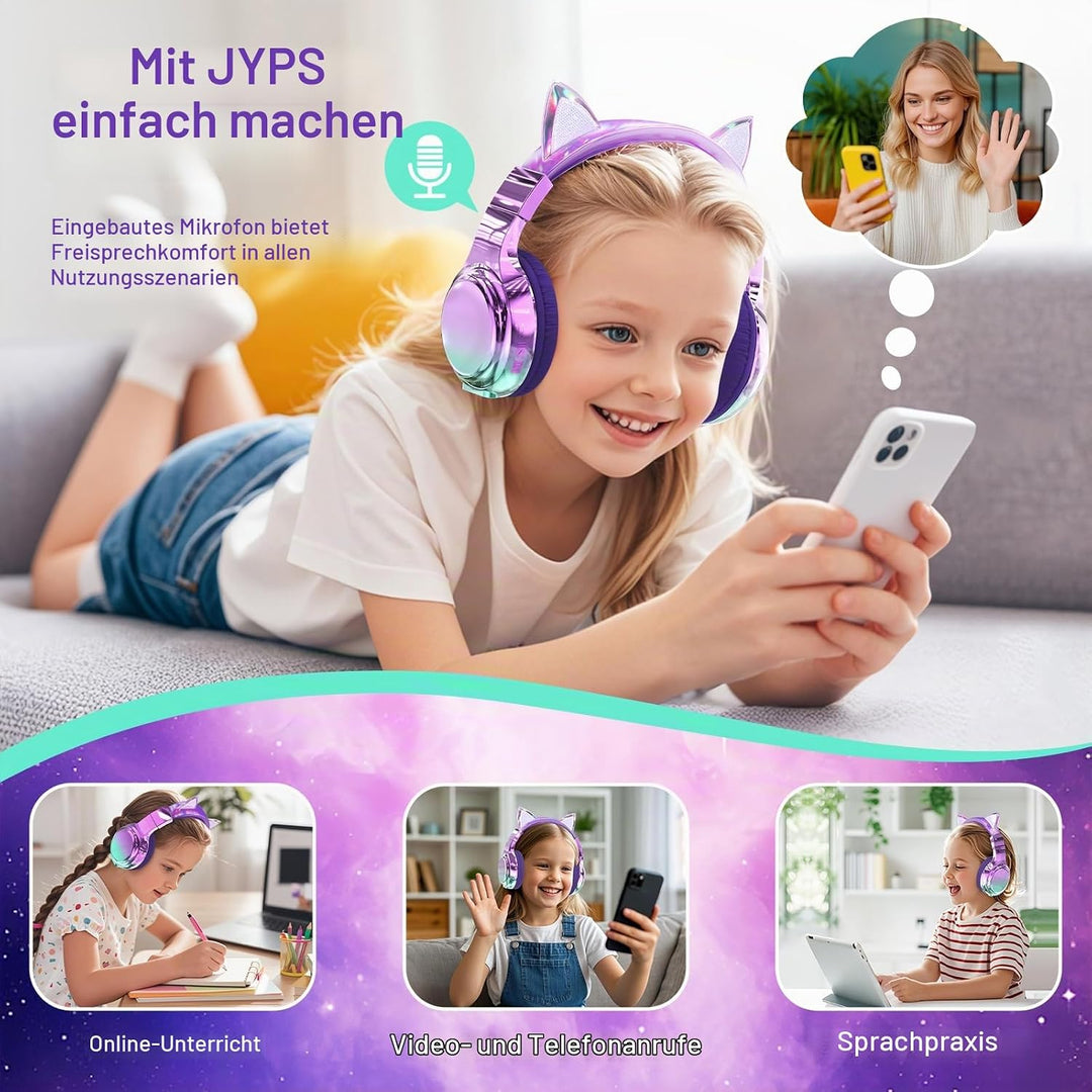 JYPS Bluetooth Kopfhörer Kinder, Metallisch Kabellose Kopfhörer Kinder Over Ear mit 74/85dBA Lautstä