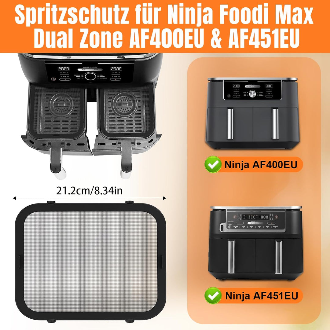 Edelstahl Spritzschutz für Ninja Foodi Max Dual Zone AF400EU & AF451EU, 2 Stück Magnetischer Ninja H