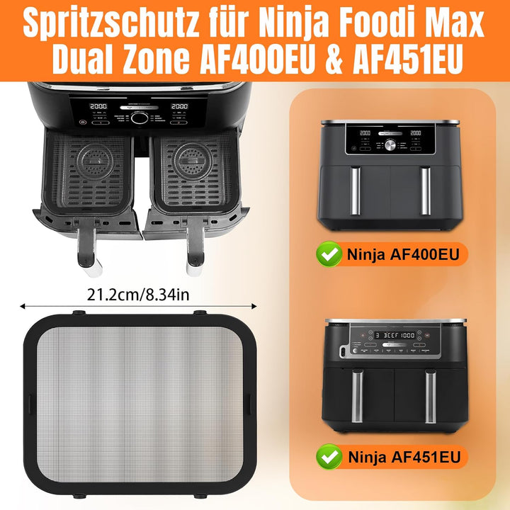 Edelstahl Spritzschutz für Ninja Foodi Max Dual Zone AF400EU & AF451EU, 2 Stück Magnetischer Ninja H