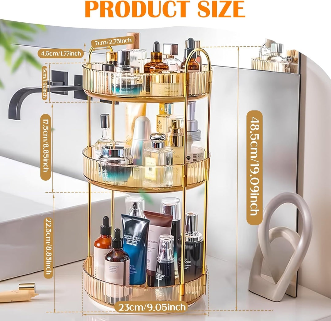 360° Drehbar Kosmetik Organizer, 3 Ebenen Make Up Schmink Organizer, Beauty Kosmetik Aufbewahrung Or