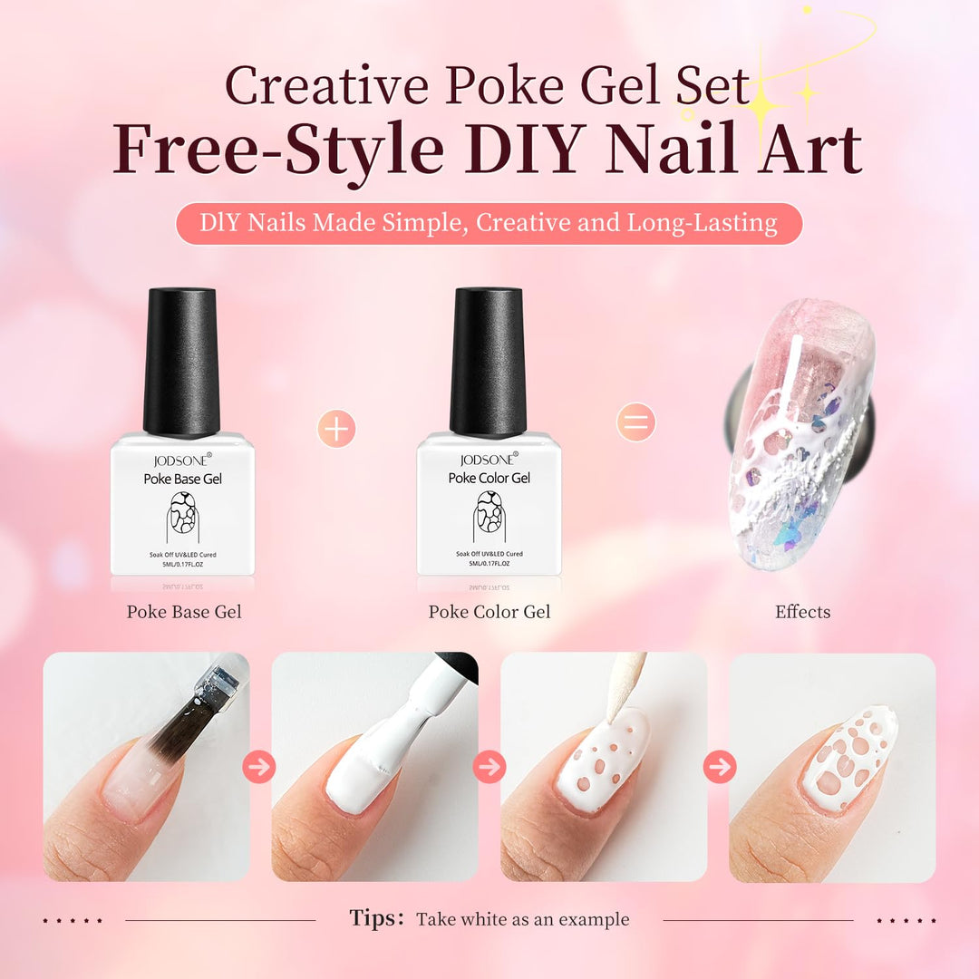 JODSONE UV Gel Nagellack Set, 8 Farben Poke Gel Nagellack-Set mit beinhaltet Base Coat, Top Coat, Ho