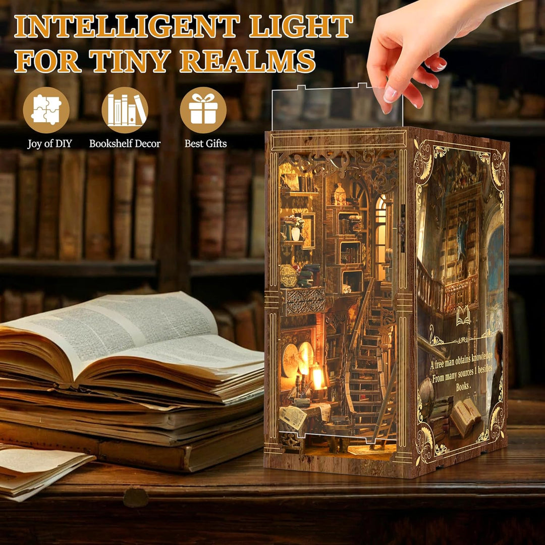Book Nook Kit für Erwachsene: LUMYCE Holzpuzzle DIY Miniatur Haus 3D Puppenhaus - Buchstütze für Büc