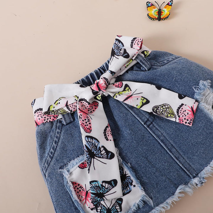 Vestiti Set per Neonata Manica Corta/Lunga Stampa a Lettere Tutina a Coste +Gonna in Denim Abbigliam