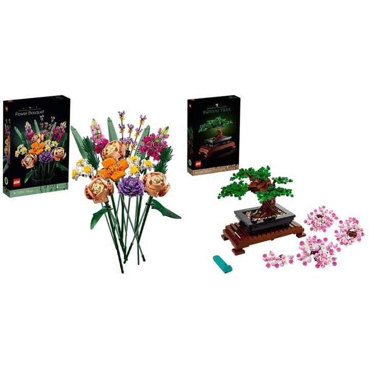 LEGO 10280 Icons Blumenstrauss & 10281 Icons Bonsai Baum, Kunstpflanzen-Set zum Basteln für Erwachse