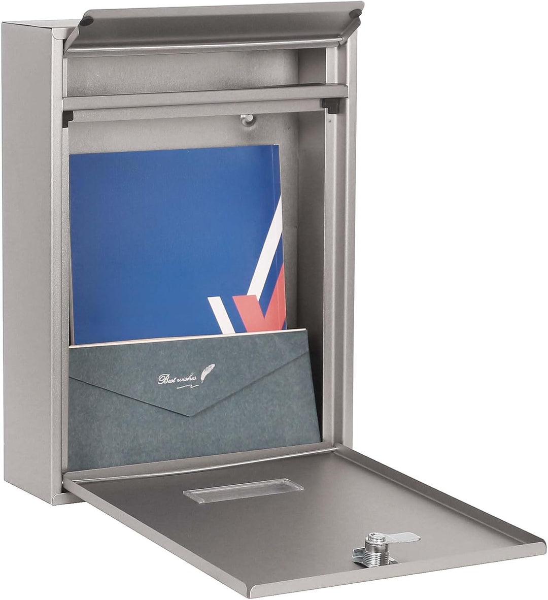 Wiltec Briefkasten V10 Edelstahl 260 x 90 x 350 mm, Wandbriefkasten mit Schloss und Namensschild, Po