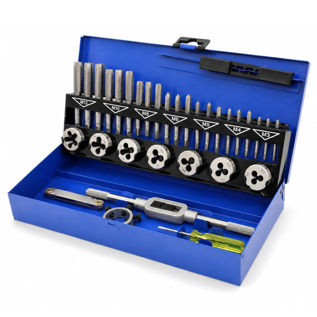 BITUXX® 32tlg Gewindeschneid Set Satz M3-M12 Gewindeschneider Gewindebohrer Set Schneideisen M3 M4 M