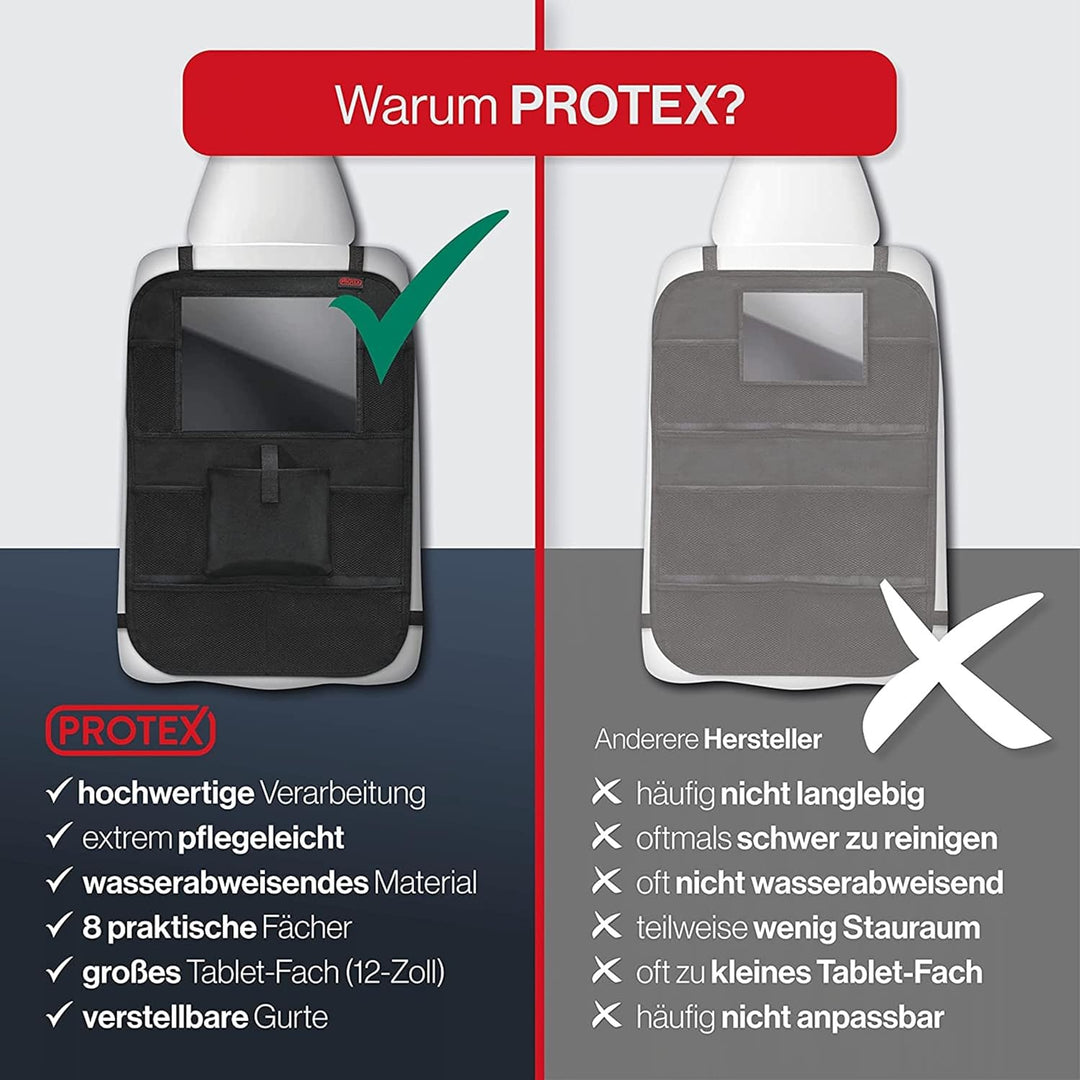 PROTEX | Premium [1er Set] Rückenlehnenschutz Auto–Auto Rücksitz Organizer [Oxford 600D] –wasserabwe