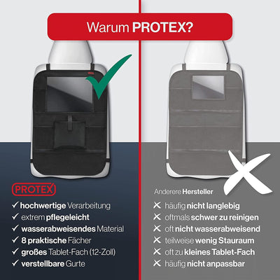 PROTEX | Premium [1er Set] Rückenlehnenschutz Auto–Auto Rücksitz Organizer [Oxford 600D] –wasserabwe