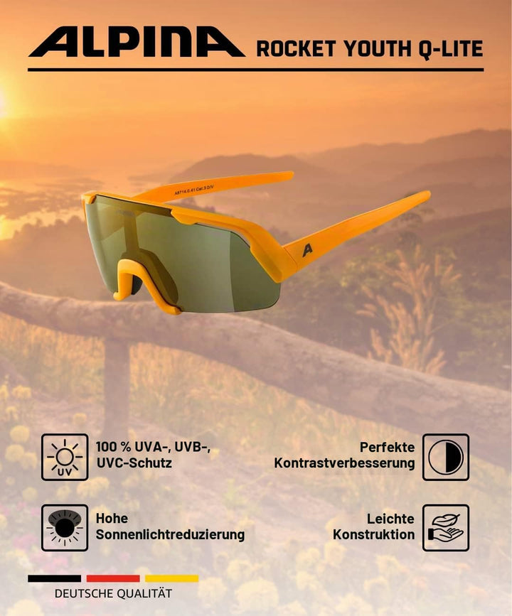ALPINA ROCKET YOUTH Q-LITE - Verspiegelte, Kontrastverstärkende &amp; Beschlagfreie Sport- &amp; Fahrradbril