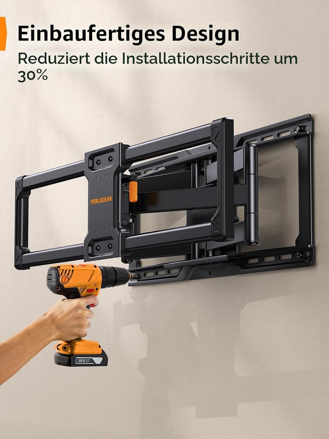 Perlegear vollbewegliche TV Wandhalterung für 42–90 Zoll Fernseher bis zu 68KG, vormontierte TV Halt