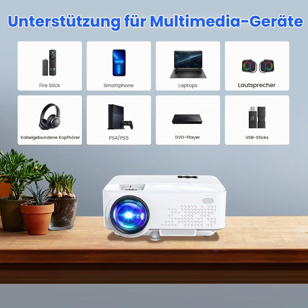 HOPVISION Mini Beamer - 7500 Lumen, 1080p Full HD, LCD, Heimkino/Outdoor, USB &amp; HDMI, Tragbar, 240"