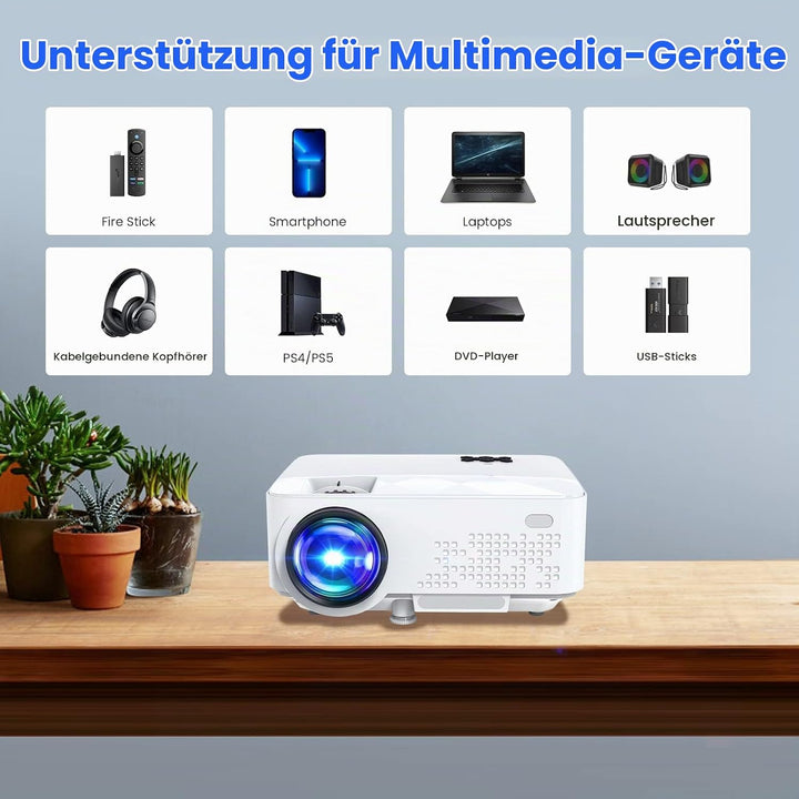 HOPVISION Mini Beamer - 7500 Lumen, 1080p Full HD, LCD, Heimkino/Outdoor, USB &amp; HDMI, Tragbar, 240"