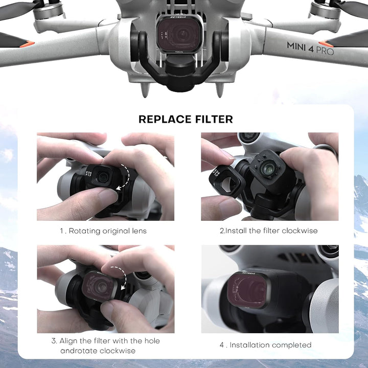 REYGEAK Mini 4 Pro ND Filterset,Polfilter,4 Stück CPL, ND8, ND64, ND256 Filter Kompatibel mit DJI Mi