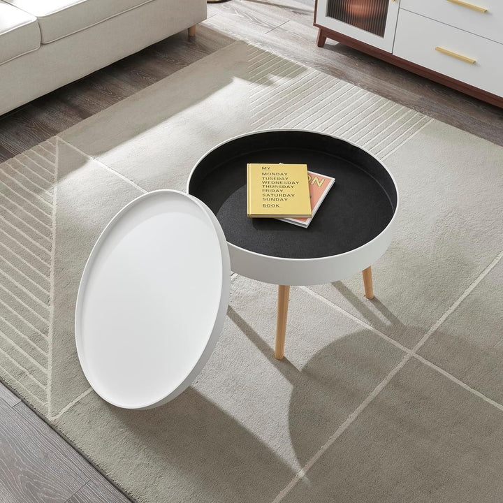 [en.casa] Couchtisch Bongard mit abnehmbarem Tablett rund Beistelltisch für Wohnzimmer Aufbewahrungs