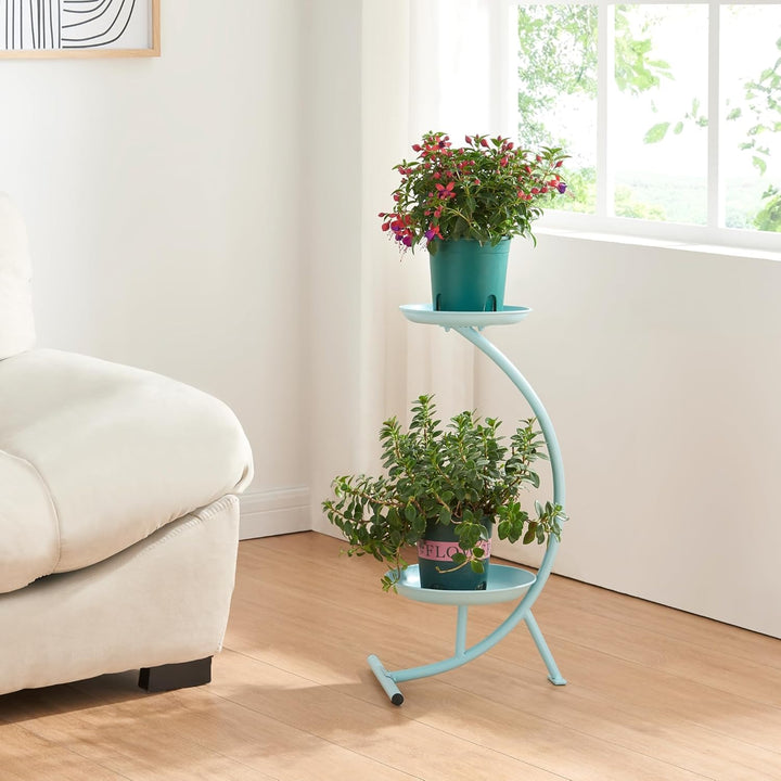 [en.casa] Blumenständer Aalten Pflanzenständer in Halbmondform Pflanzenregal mit 2 Ablagen Blumenreg