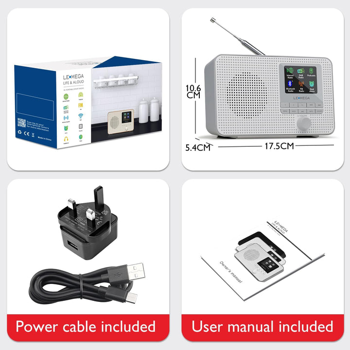 LEMEGA IR1 Tragbares WiFi Internetradio,DAB/DAB+/FM Digitalradio,Bluetooth,Doppelwecker,Schlaf-Snooz