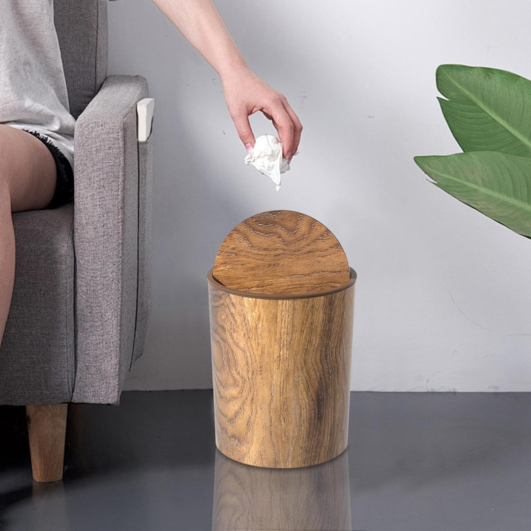 Abfalleimer für das Badezimmer mit Holz-Finish | Mülleimer mit Deckel mit Holzmaserung, Vintage-Abfa