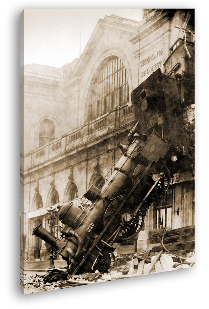 deyoli Unfall einer Dampflokomotive Format: 100x70 Effekt: Sepia als Leinwand, Motiv fertig gerahmt
