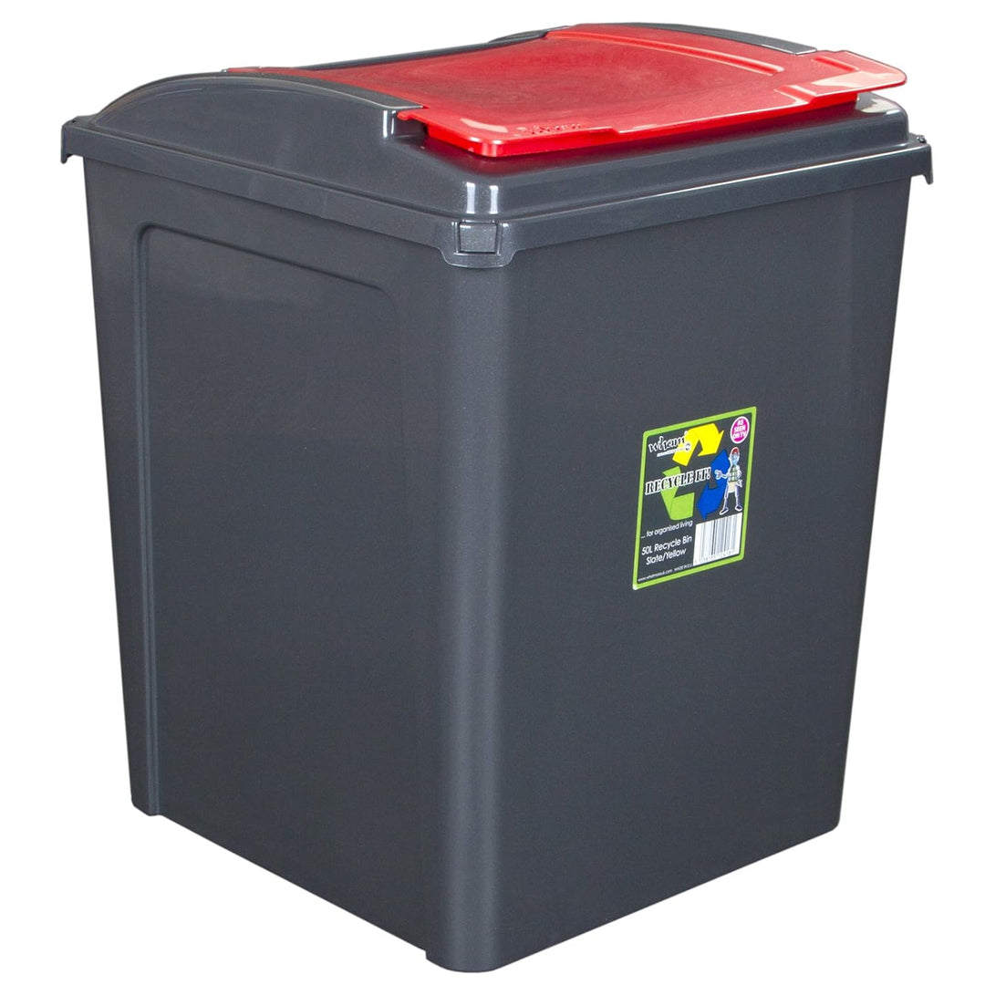3 Stück Mülleimer mit Deckel 50 Liter - GELB ROT BLAU - Recycling Mülltrennung Abfalleimer Abfallbeh
