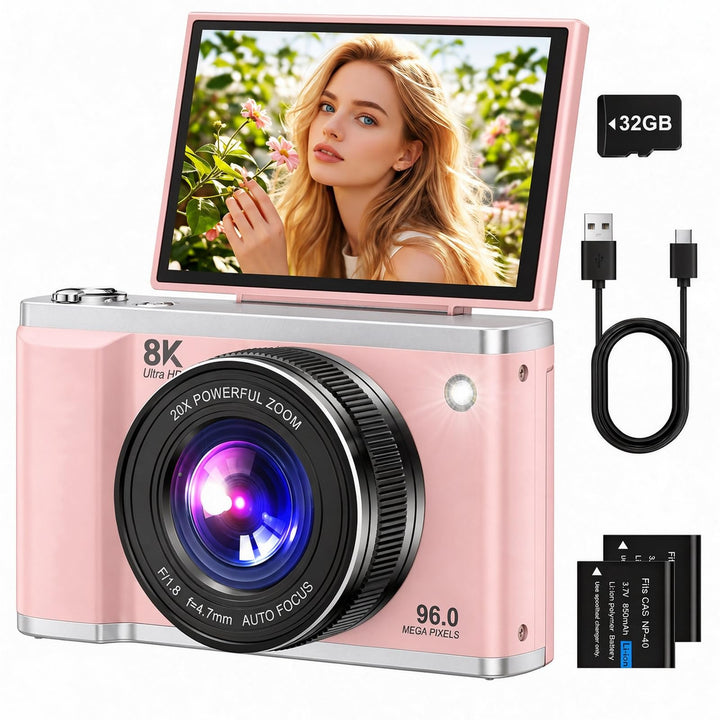 8K Digitalkamera 96 MP mit Autofokus und WLAN für Vlogging Rosa, Rosa