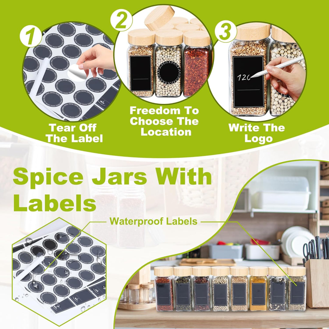 YRHome 24 Stück Gewürzgläser Eckig Set Gewürzglas Aus Glas Spice Jars 120ML Gewürzdosen Mit Etikette