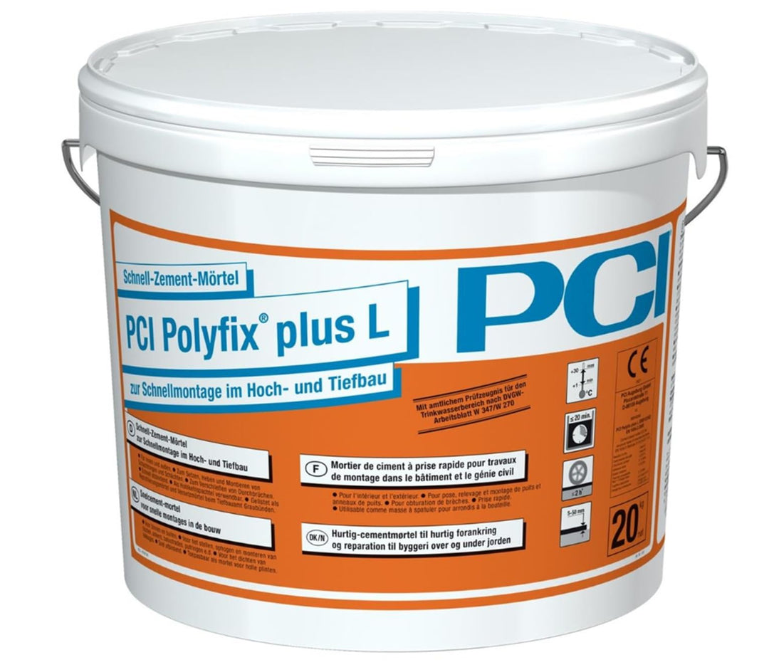 PCI Polyfix plus L 20 kg Schnell-Zement-Mörtel zur Schnellmontage im Hoch- und Tiefbau Dichtungs-/Ho