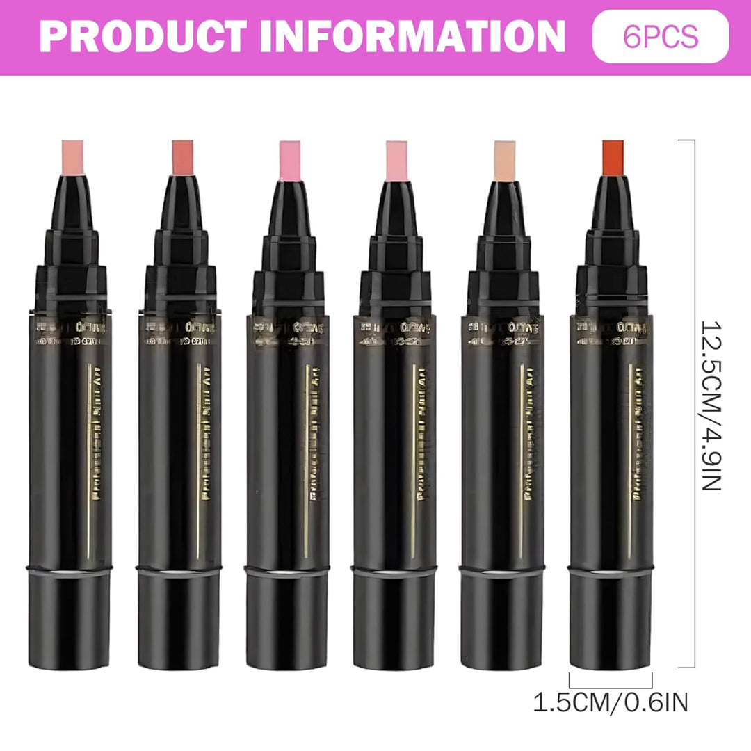 Schnell trocknende Nagellackstifte, 6er-Pack, 3-in-1-Gel-Nagelkunstmarker mit 6 verschiedenen Farben