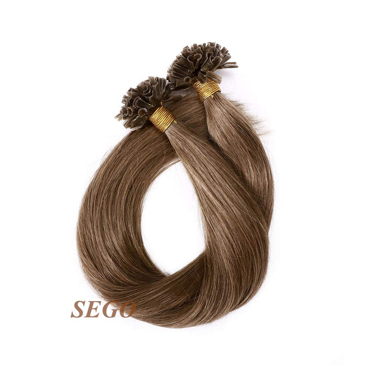 SEGO Extensions Echthaar Bondings Keratin U-Tip Remy Human Hair Haarverlängerung 50 Strähnen Hellbra