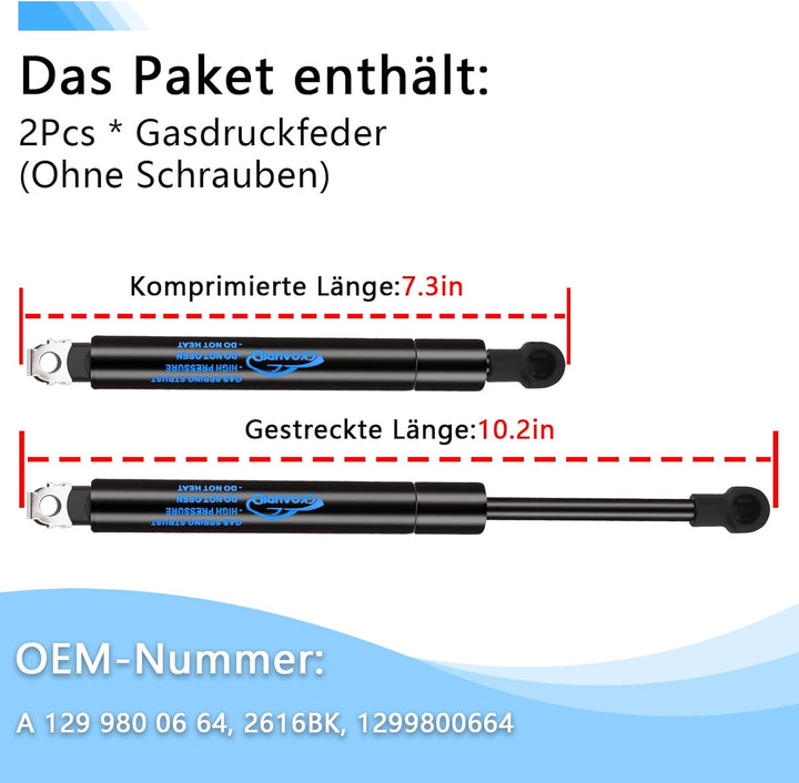 2Pcs Gasfeder Heckklappendämpfer für Mercedes-Benz S KLASSE (R129) 1989-2001 Gasdruckfeder Dämpfer K
