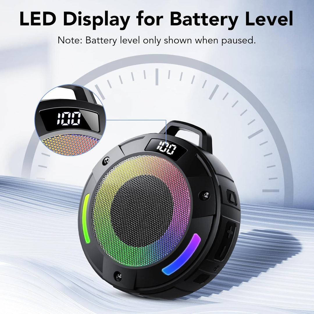 Tragbarer Mini Bluetooth Lautsprecher, Musikbox Bluetooth mit Licht, Kräftiger Klang, IP68 Wasserdic
