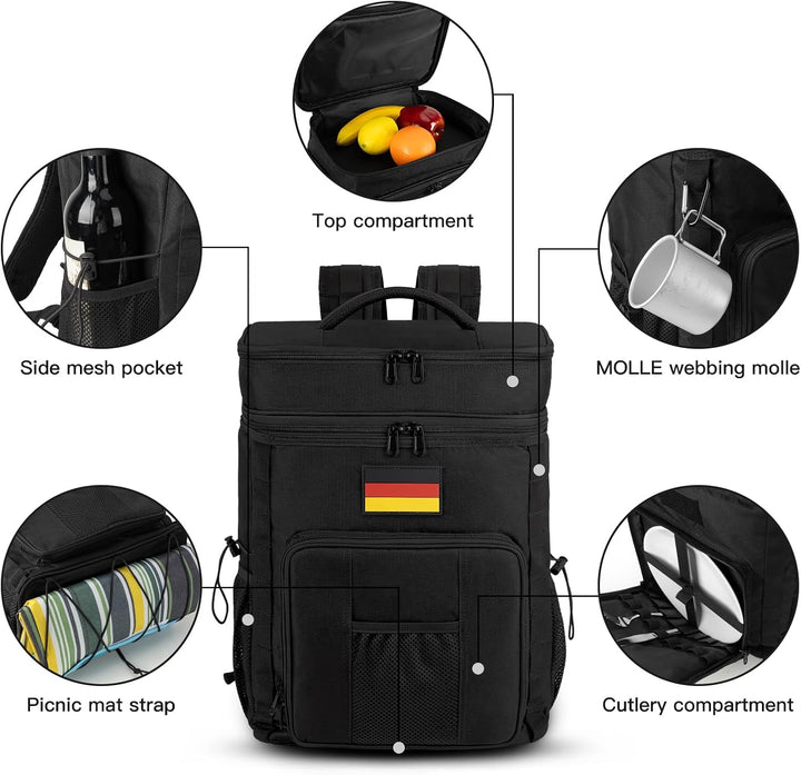 Kühltasche Isolierte Herren Damen: 30L Kühlrucksack Kühler Rucksack Leicht Schwarz, Schwarz