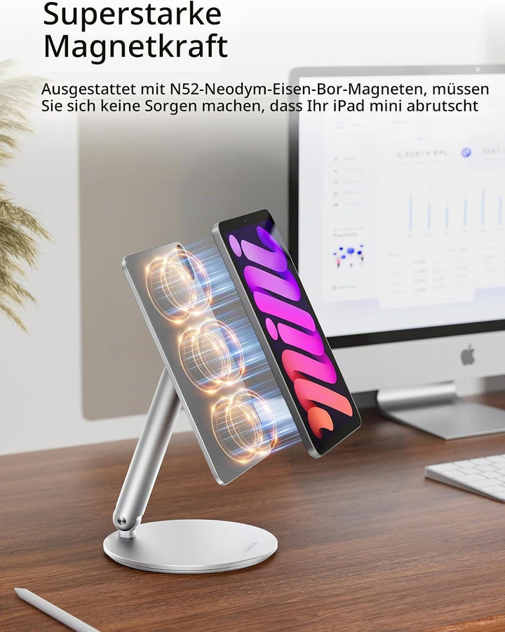 LULULOOK Magnetisch iPad mini 7 Ständer mit 360° Drehbar Basis, Faltbar Einstellbar Mini 6 Halterung
