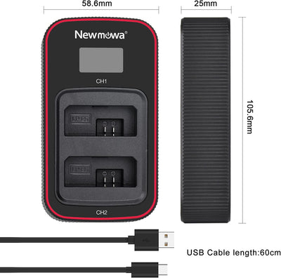 Newmowa LP-E5 Ersatzakku (2er-Pack) und Smart LCD Display Dual USB-Ladegerät für Canon LP-E5 und EOS