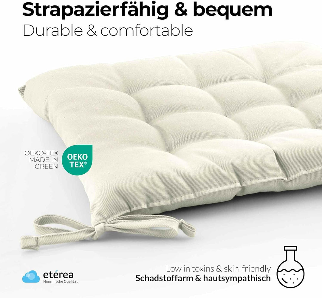 etérea 2er Set Sitzkissen Outdoor 40x40 mit Bändern - Stuhlkissen Creme für Gartenstuhl &amp; Innenberei