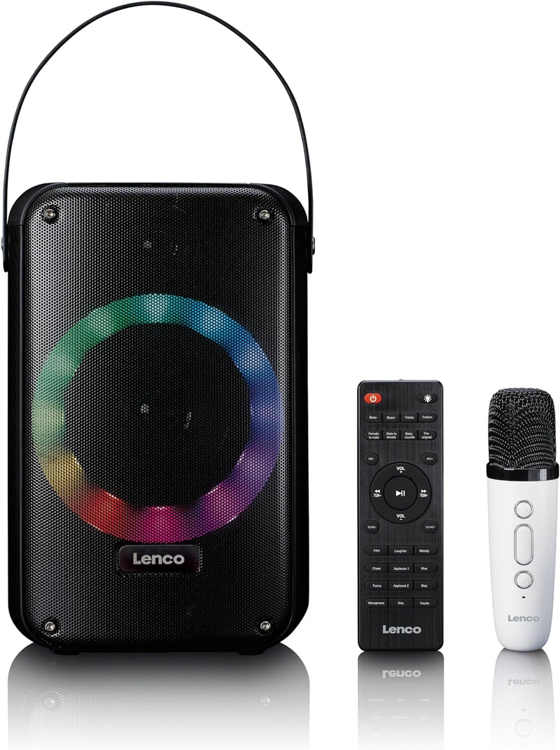 Lenco BTC-060BK - Karaoke-Set mit Bluetooth®, wiederaufladbarem Akku, drahtlosem Karaoke-Mikrofon un