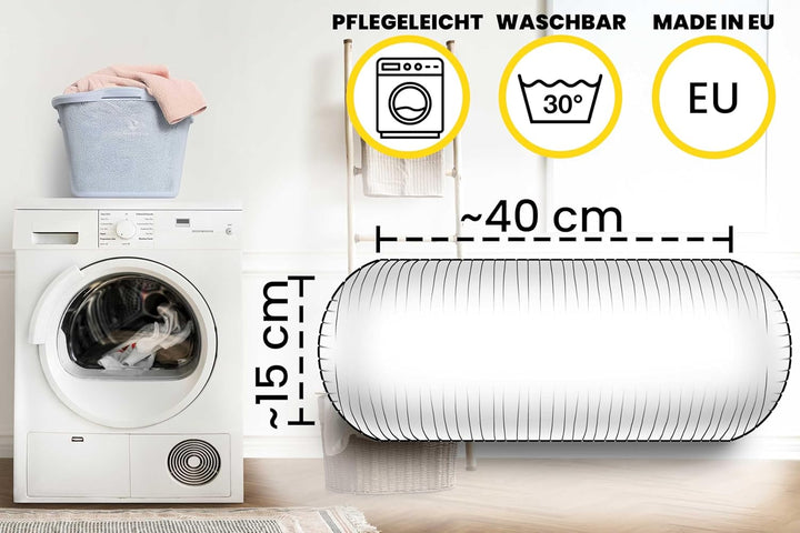Amilian Nackenrolle mit Bezug 40x15 cm – Cord Kissen mit Füllung – Waschbar – Für Erwachsene & Kinde