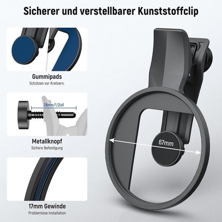 NEEWER 67 mm Variabler ND Filter, aufsteckbarer ND2-32 Neutraldichtefilter für Smartphone Objektive,