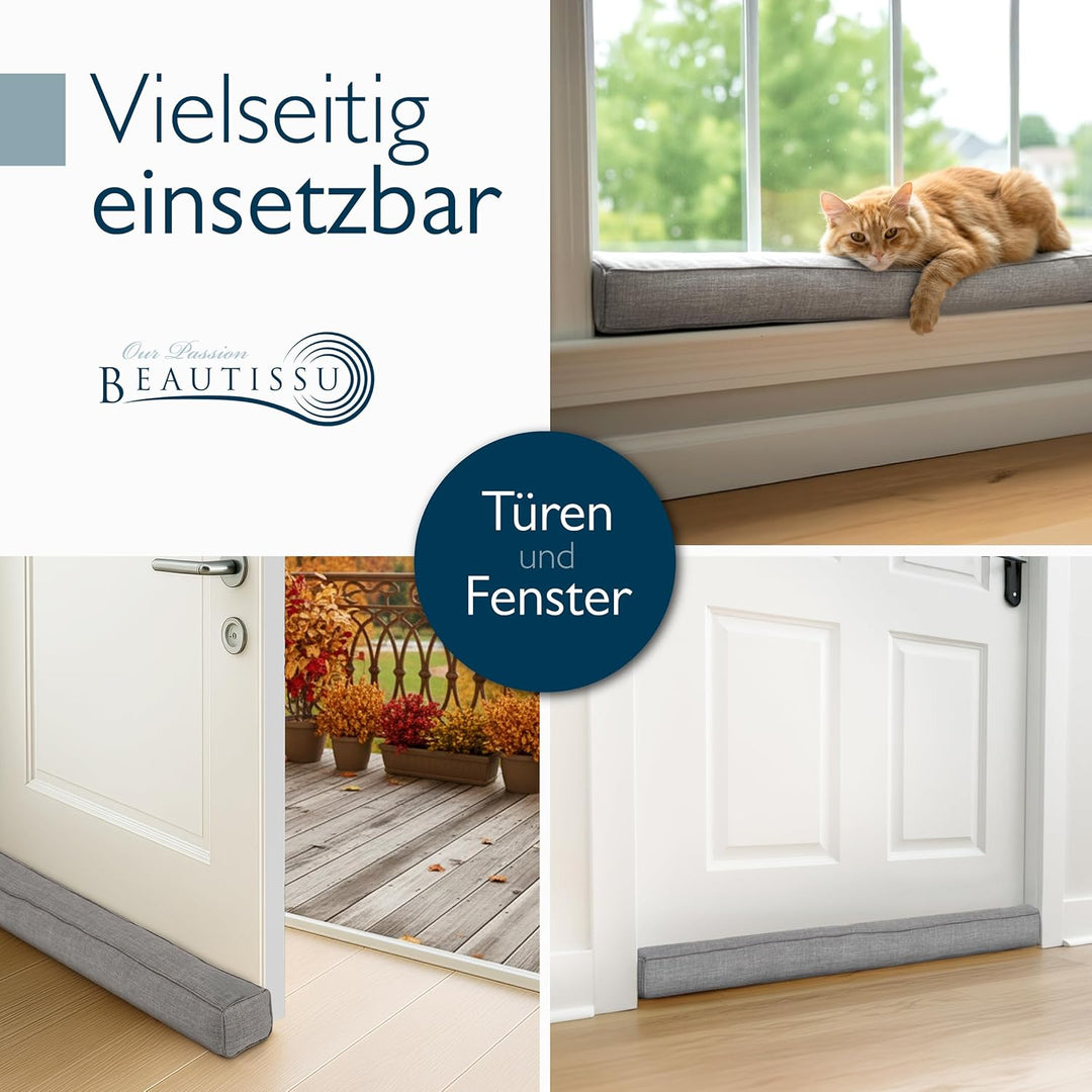 Beautissu Zugluftstopper für Türen 90cm – Wärmeschutz & Kälteschutz Türluftstopper Grau – Stoff Wind