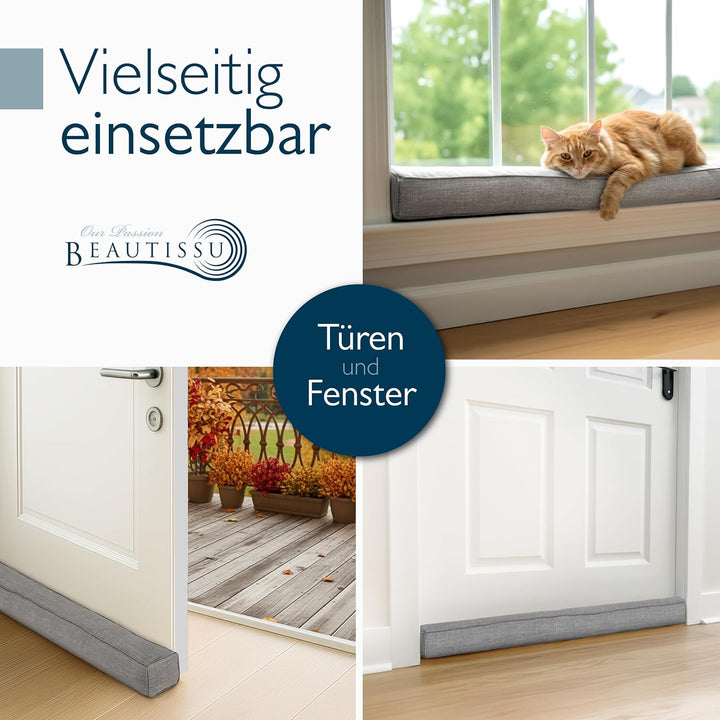 Beautissu Zugluftstopper für Türen 90cm – Wärmeschutz & Kälteschutz Türluftstopper Grau – Stoff Wind