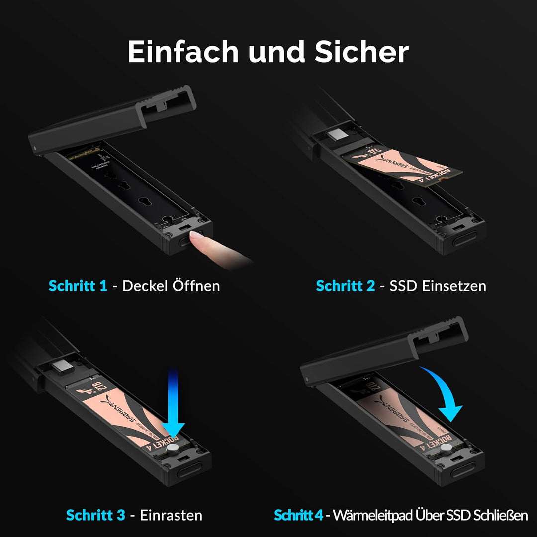 SABRENT M.2 SSD Gehäuse, USB C 3.2 Gen 2 auf NVMe SSD, Aluminium Externes M2 NVMe Adapter, Werkzeugl