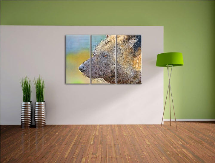 Hyäne im Seitenprofil Spezial 3-Teiler Leinwandbild 120x80 Bild auf Leinwand, XXL riesige Bilder fer