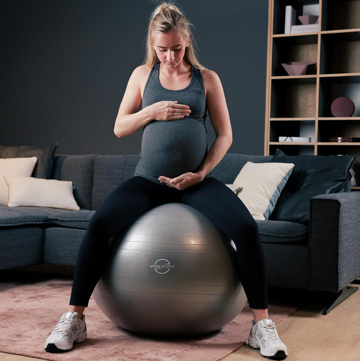 VITALWORXX Gymnastikball für Schwangere, extrem stabil, Sitzball Yogaball Pezziball mit Pumpe, mit Ü