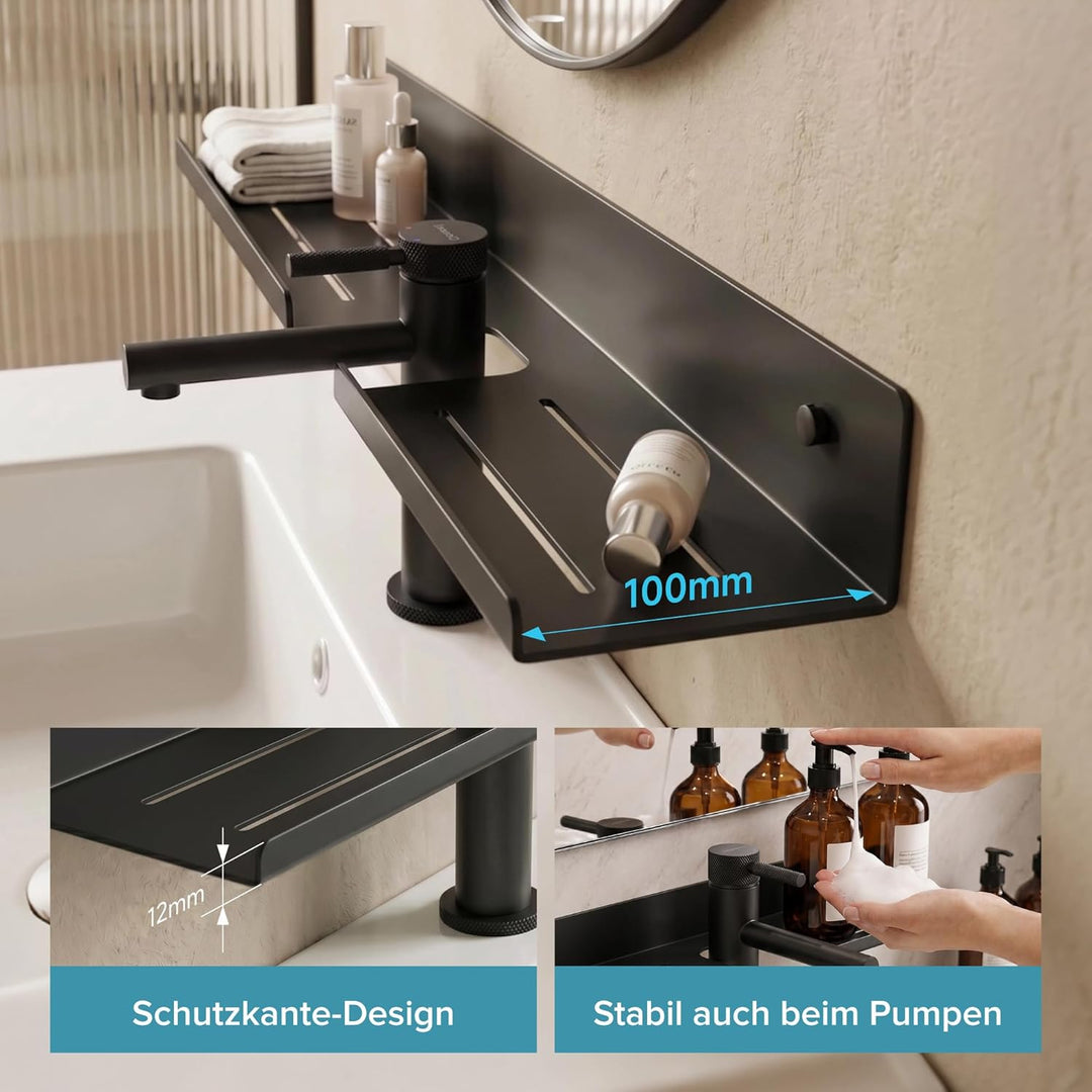 doporro Waschbecken Ablage 60 cm über dem Wasserhahn, Badezimmer Regal ohne Bohren oder zum Bohren,