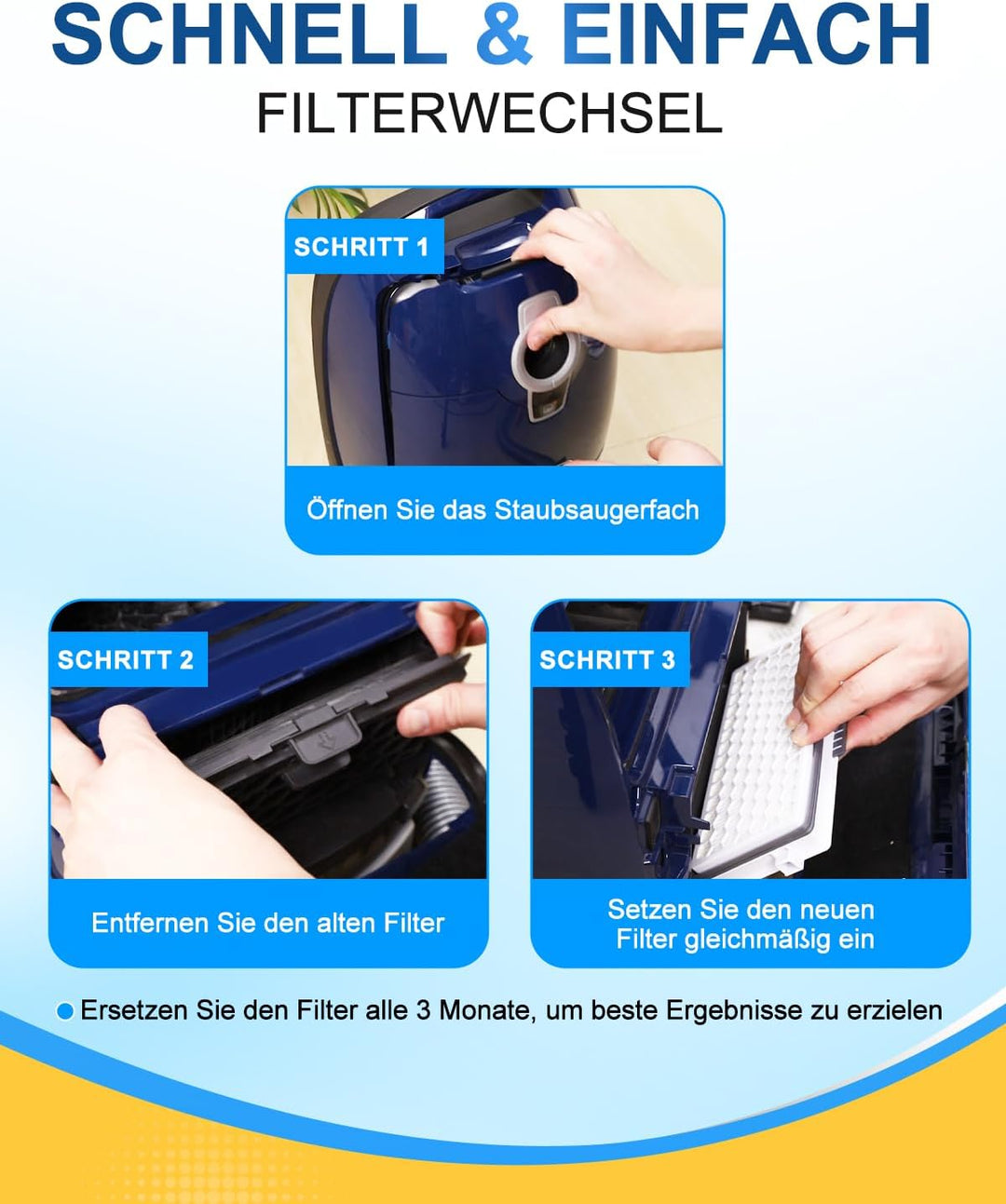 KEEPOW 3 HEPA Airclean Plus 50 Filter + 3 Motorschutzfilter + 3 Abluftfilter für Miele Staubsauger,