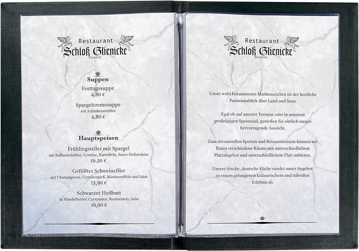 SIGEL SM111/5 Speisekarten-Mappen mit Gummi-Bindung für A4, 5-er Pack, schwarz mit edler Leinenstruk