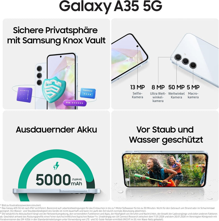 Samsung Galaxy A35 5G Smartphone, Android-Handy ohne Vertrag, 256 GB / 8 GB RAM, 2 Tage Akkulaufzeit